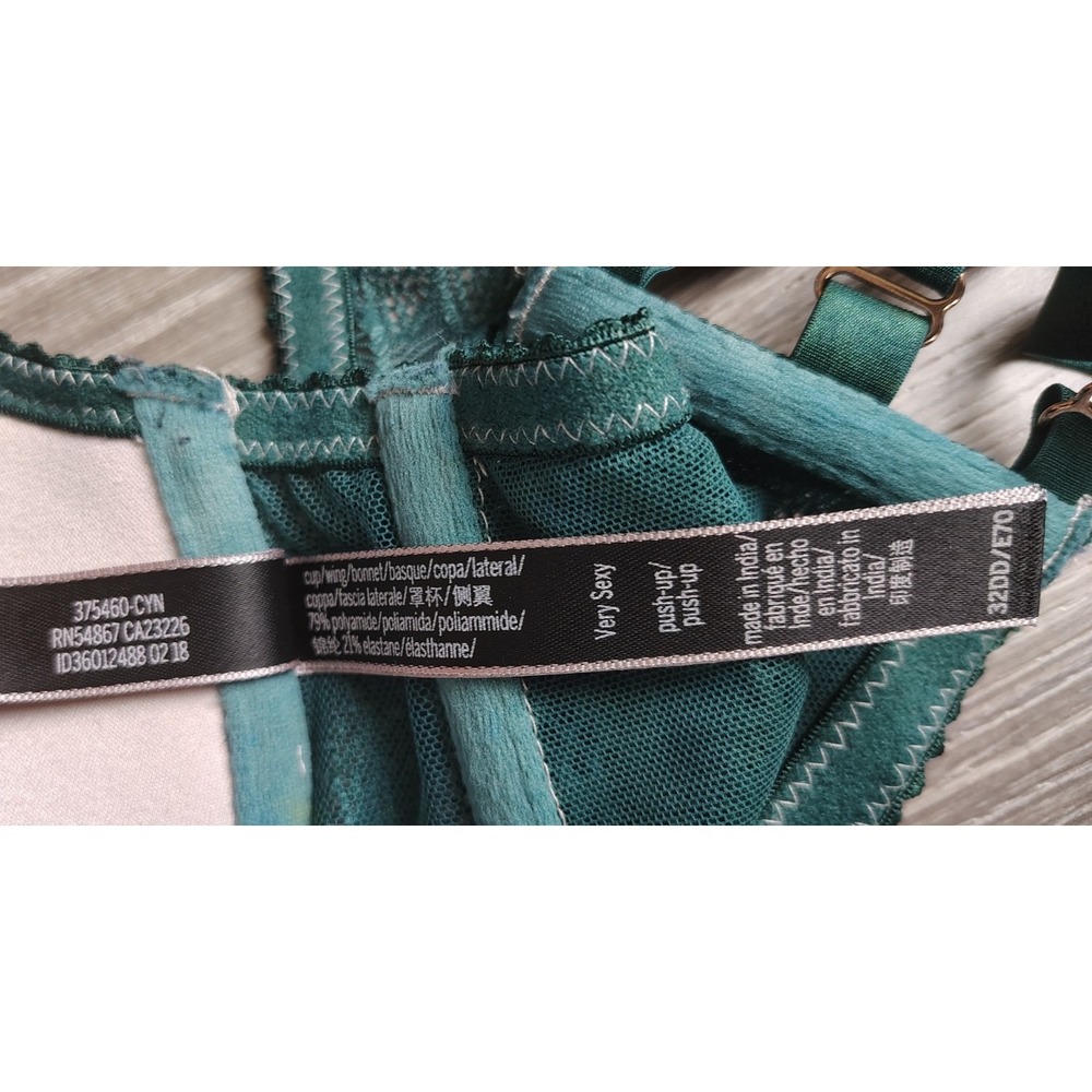 Victoria's Secret Very Sexy Push-Up Bra 32DD 70E Green Lace Racerback Cage - Picture 3 of 7